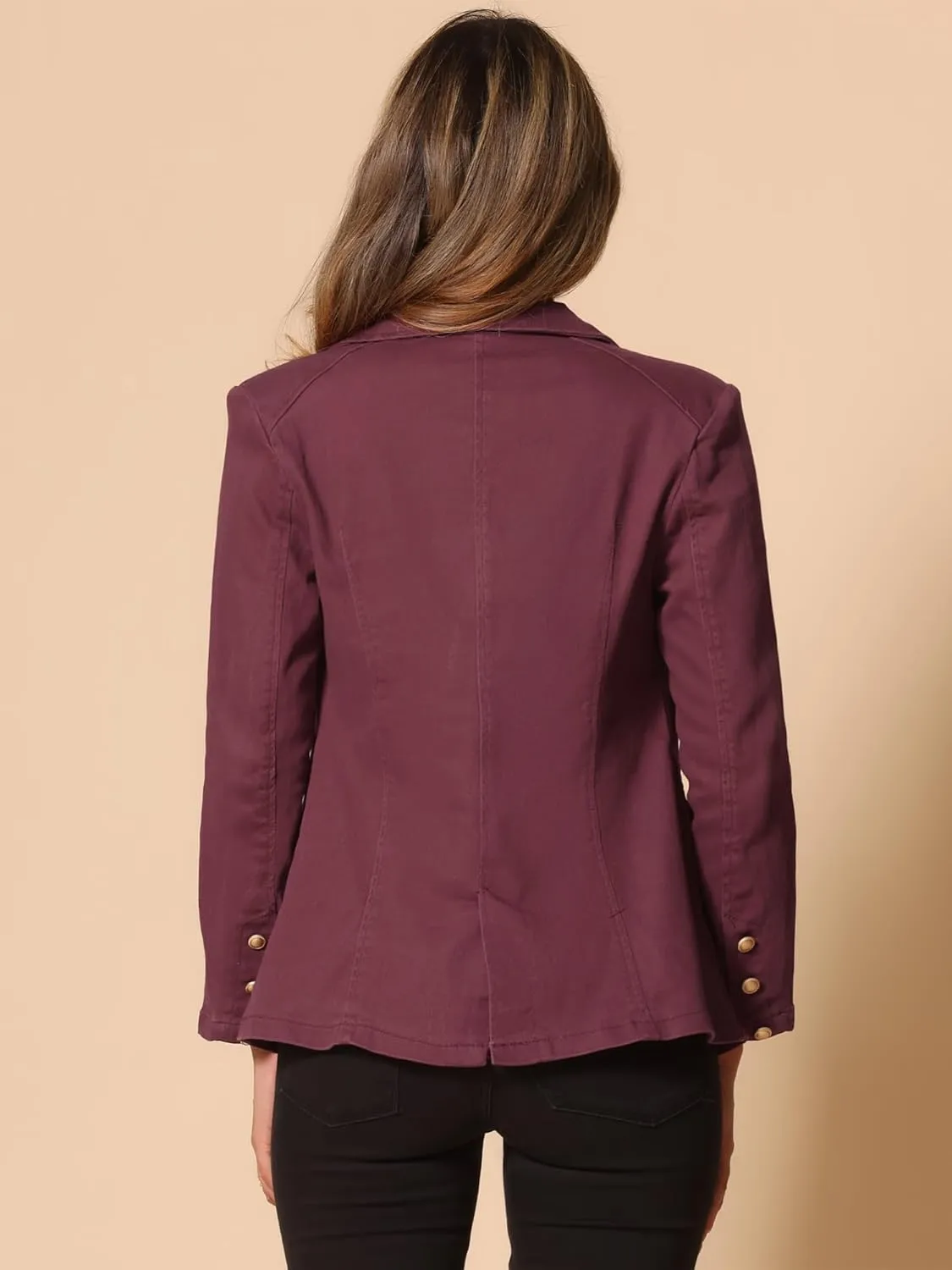 Allegra K Notched Lapel Blazer for Women's Denim Single Breasted Shoulder Pad Business Casual Jackets
