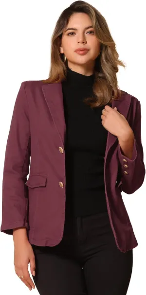 Allegra K Notched Lapel Blazer for Women's Denim Single Breasted Shoulder Pad Business Casual Jackets