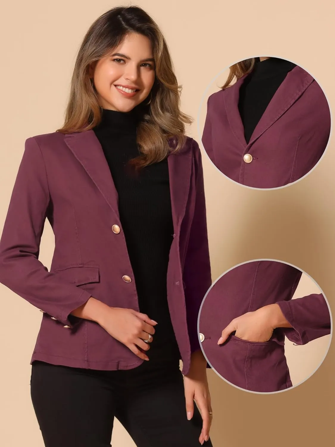 Allegra K Notched Lapel Blazer for Women's Denim Single Breasted Shoulder Pad Business Casual Jackets