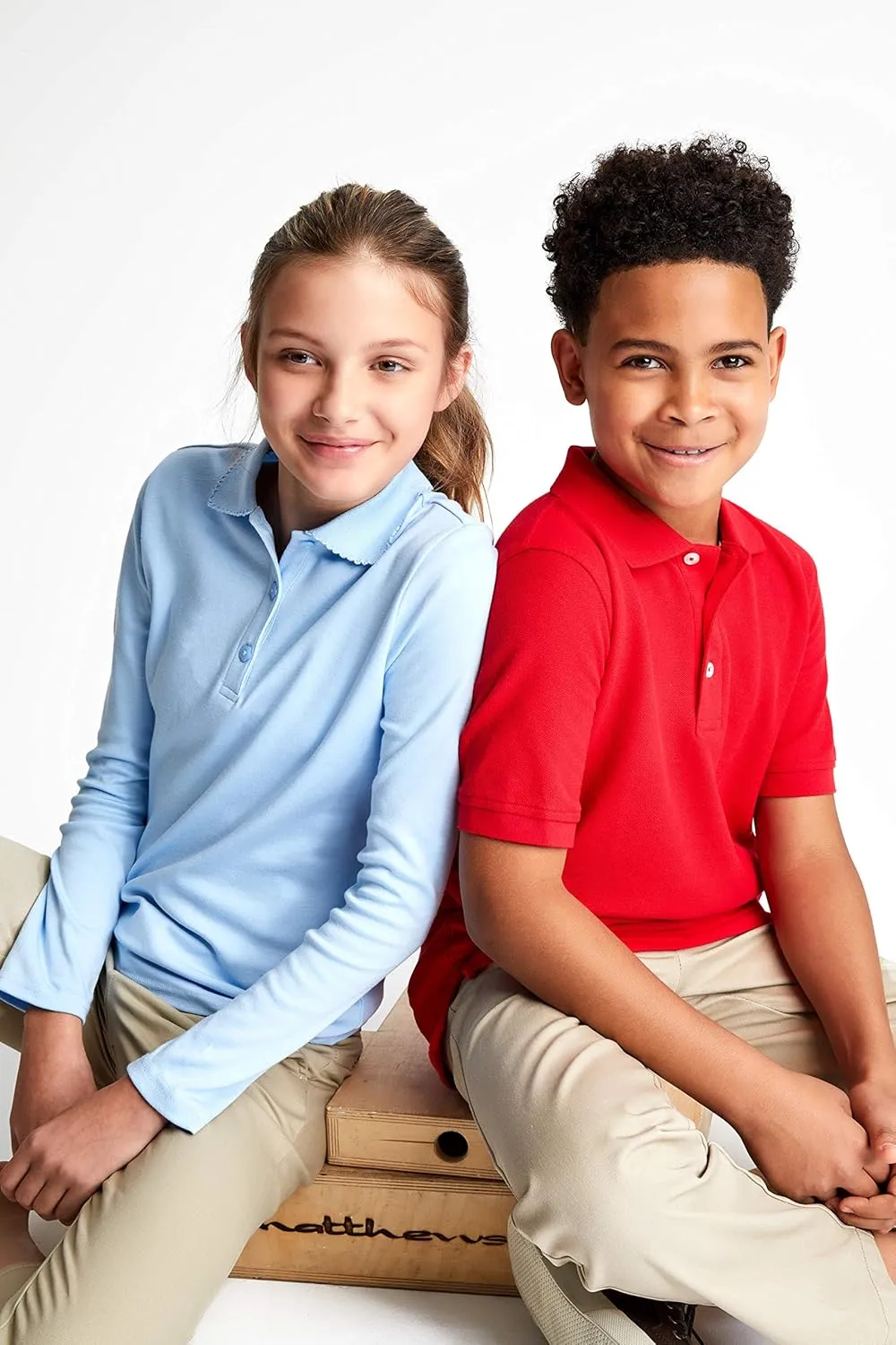 French Toast Girls' Uniform Long Sleeve Polo with Picot Collar (Standard & Plus)