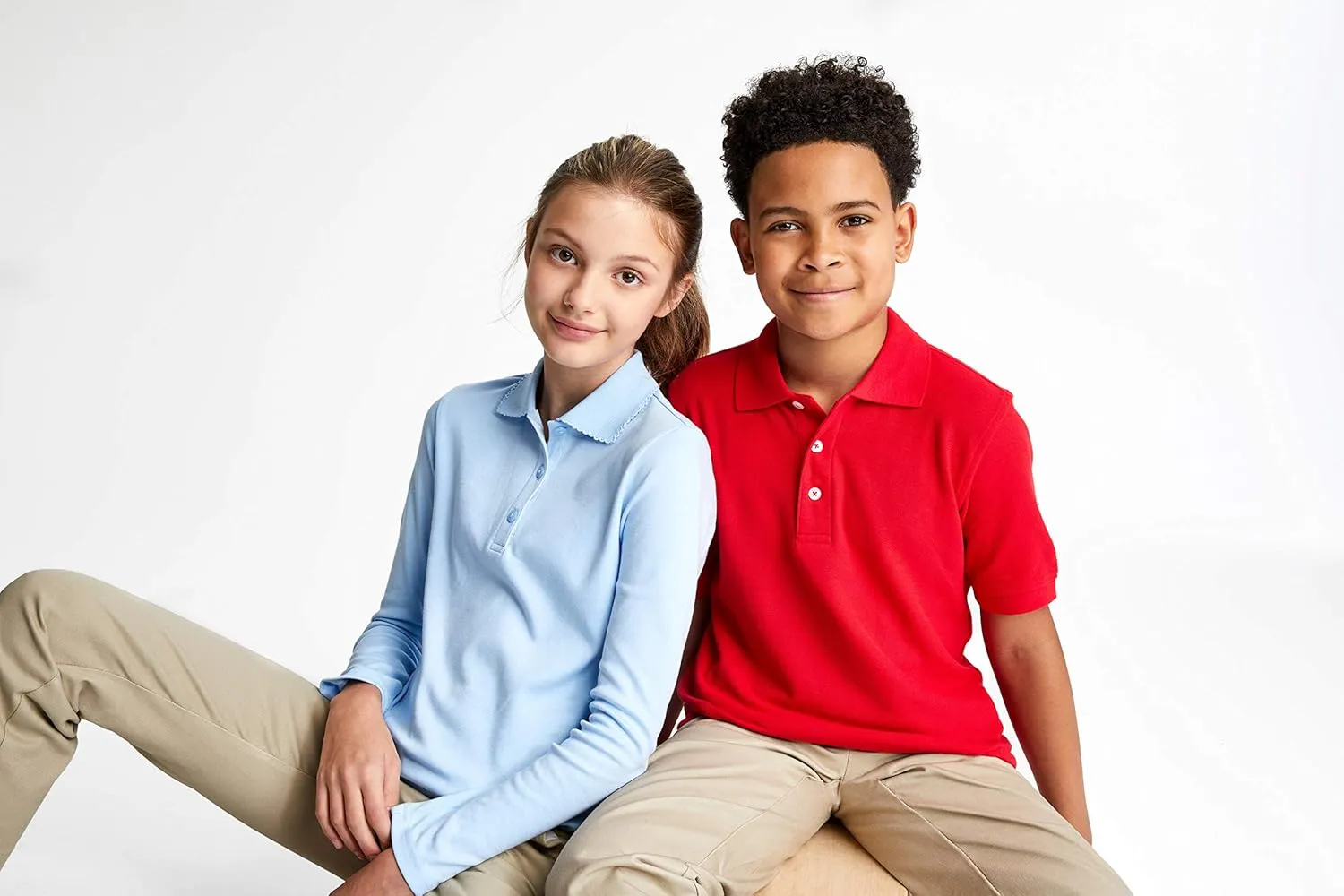 French Toast Girls' Uniform Long Sleeve Polo with Picot Collar (Standard & Plus)