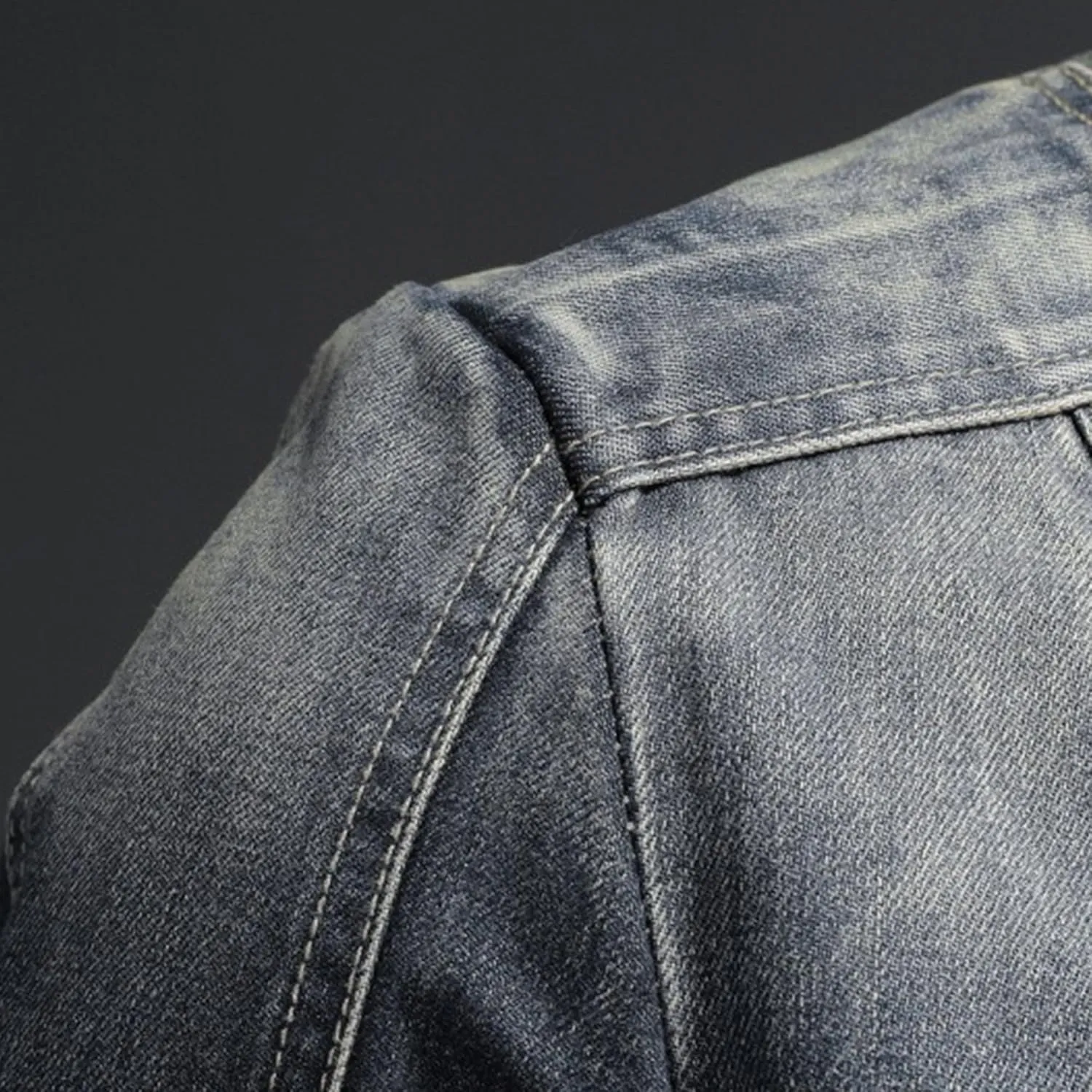 JEKE-DG Men's Full Zip Slim Fit Classic Jean Jacket Stand Collar Distressed Denim Jacket Vintage Warm Outdoor Jackets
