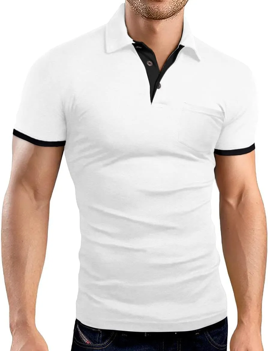 KUYIGO Men's Short&Long Sleeve Polo Shirts Casual Slim Fit Solid Soft Button Cotton Pocket Collared Shirt