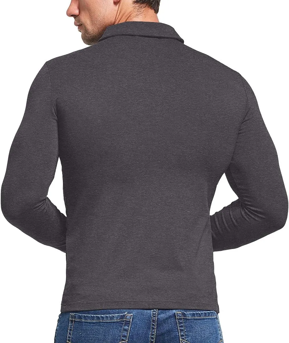 KUYIGO Men's Short&Long Sleeve Polo Shirts Casual Slim Fit Solid Soft Button Cotton Pocket Collared Shirt