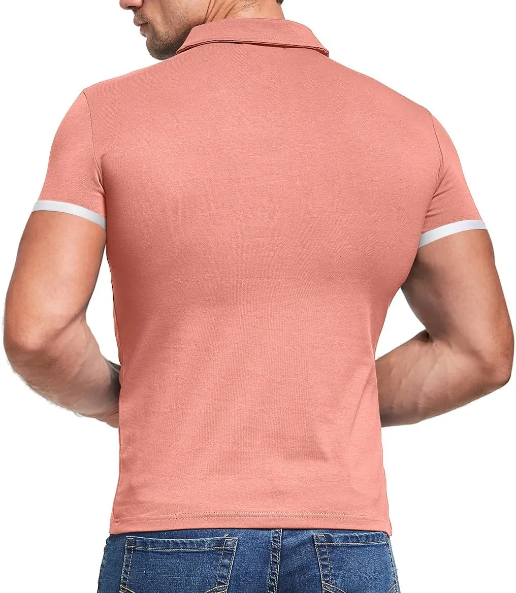 KUYIGO Men's Short&Long Sleeve Polo Shirts Casual Slim Fit Solid Soft Button Cotton Pocket Collared Shirt
