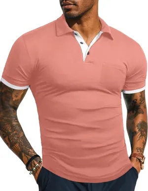 KUYIGO Men's Short&Long Sleeve Polo Shirts Casual Slim Fit Solid Soft Button Cotton Pocket Collared Shirt