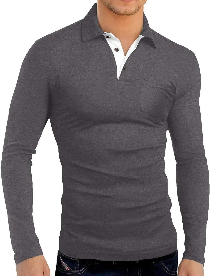 KUYIGO Men's Short&Long Sleeve Polo Shirts Casual Slim Fit Solid Soft Button Cotton Pocket Collared Shirt