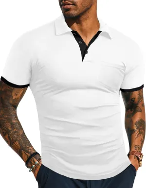 KUYIGO Men's Short&Long Sleeve Polo Shirts Casual Slim Fit Solid Soft Button Cotton Pocket Collared Shirt