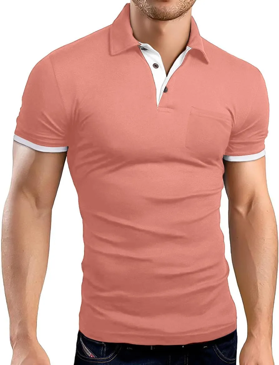 KUYIGO Men's Short&Long Sleeve Polo Shirts Casual Slim Fit Solid Soft Button Cotton Pocket Collared Shirt