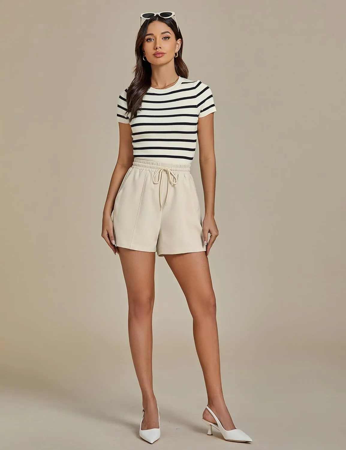luvamia Casual Shorts for Women High Waisted Pull On Elastic Waist Drawstring Summer Trendy Beach Shorts with Pockets