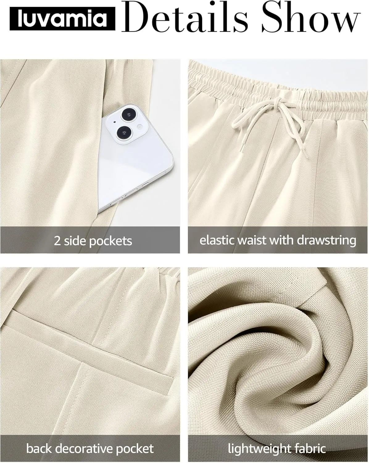 luvamia Casual Shorts for Women High Waisted Pull On Elastic Waist Drawstring Summer Trendy Beach Shorts with Pockets