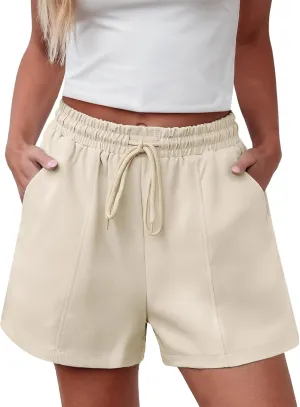luvamia Casual Shorts for Women High Waisted Pull On Elastic Waist Drawstring Summer Trendy Beach Shorts with Pockets