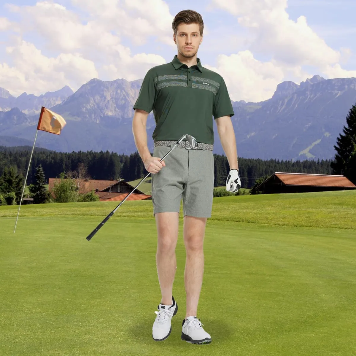 M MAELREG Golf Shirts for Men Quick Dry Short Sleeve Casual Stylish Moisture Wicking Chest Print Collared Mens Polo Shirts