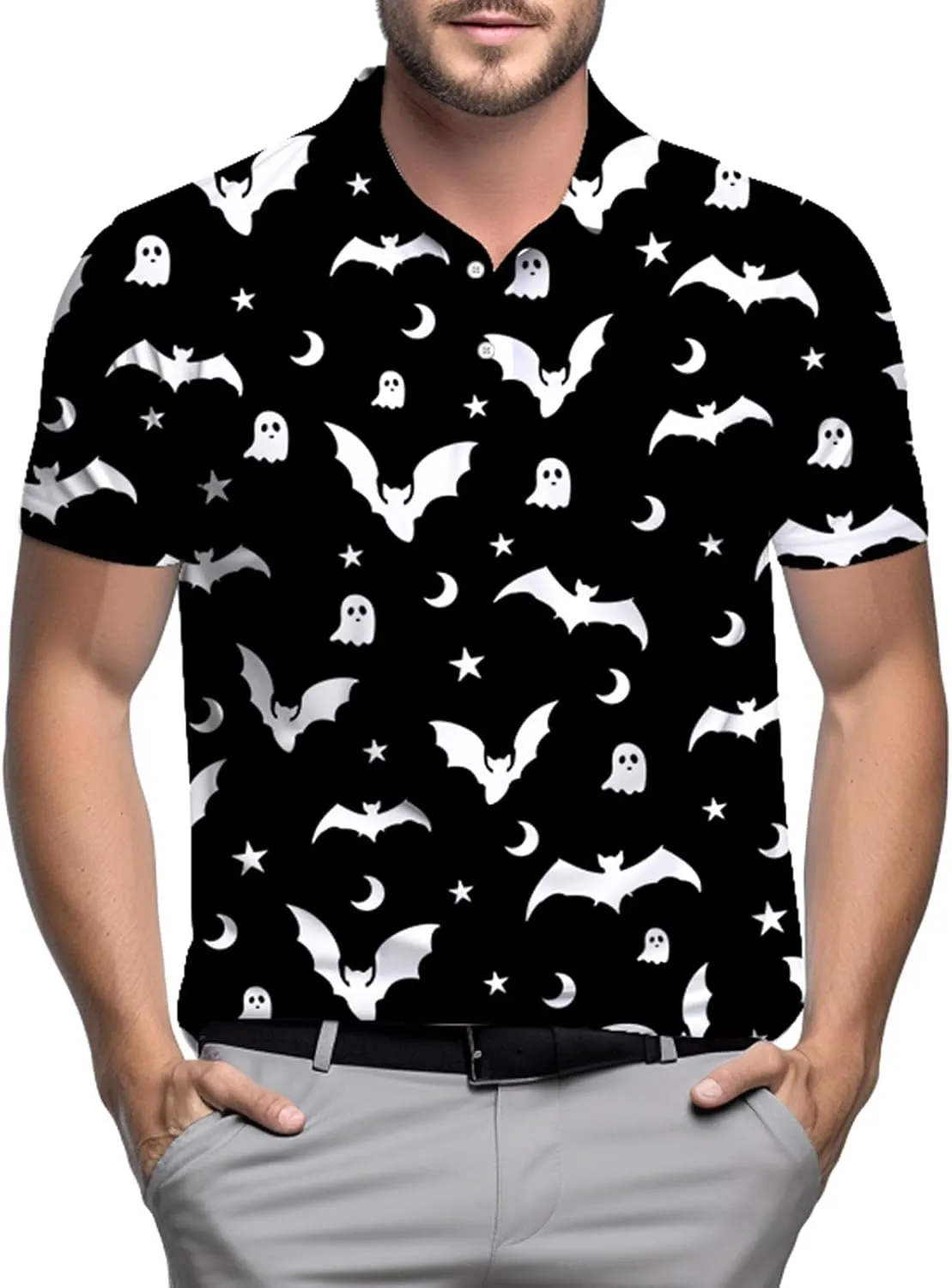 Mens Polo Shirt Retro 80s 90s Golf Tennis Sport T-ShirtSoft Breathable Elastic Fabric Short Sleeve