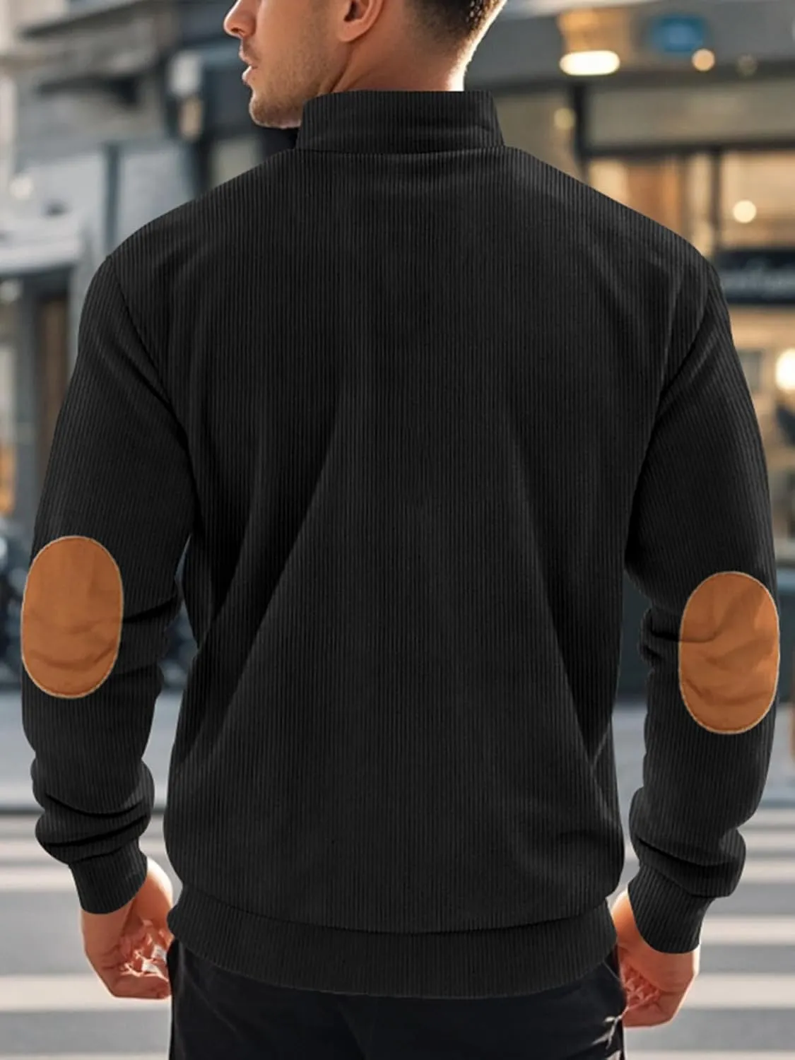 Men's Quarter Zipper Pullover Corduroy Crew Neck Sweatshirt Spring Autumn Casual Knit Long Sleeve Polo Shirt