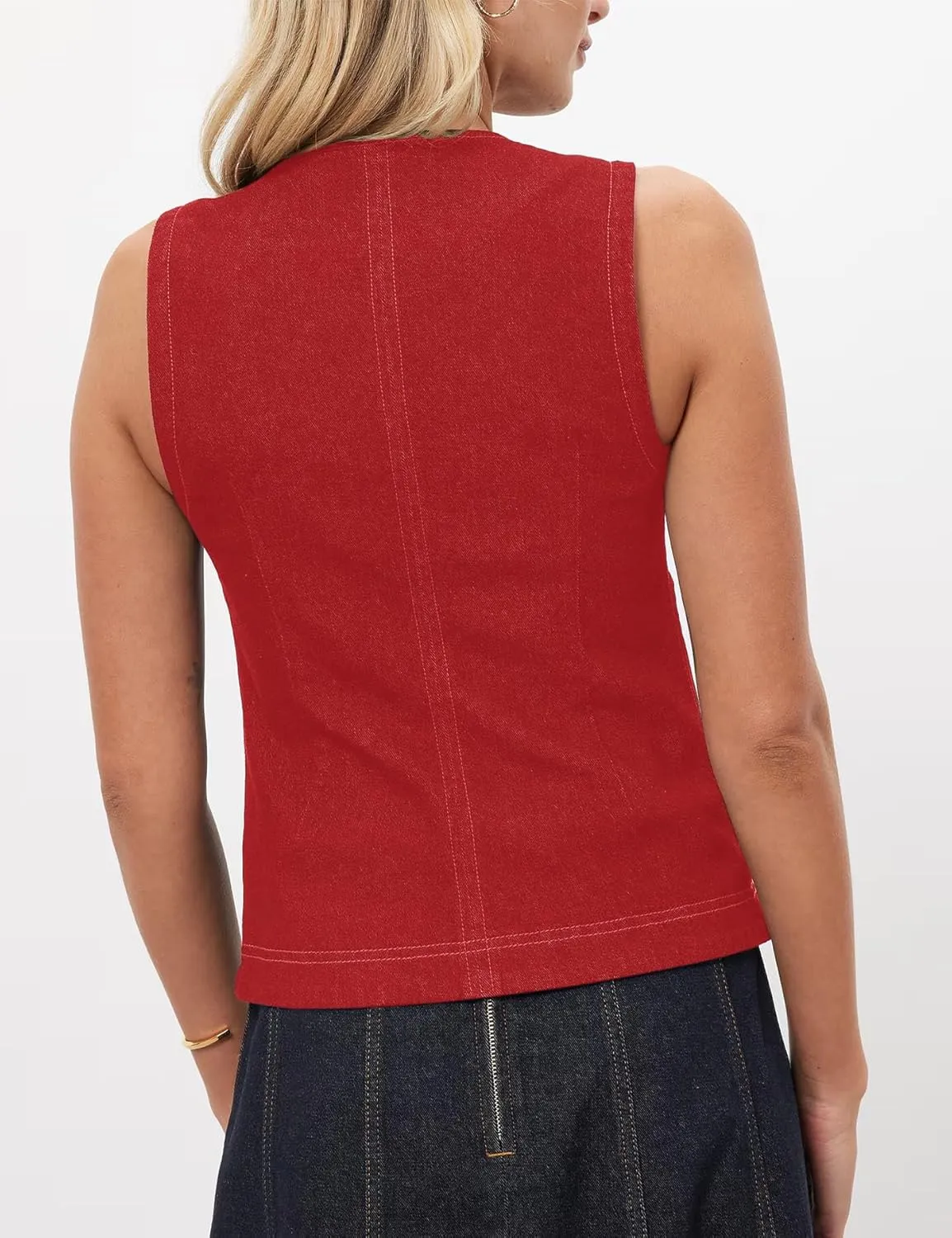 PRETTODAY Women's V Neck Denim Vest Button Down Sleeveless Casual Jean Waistcoast Top