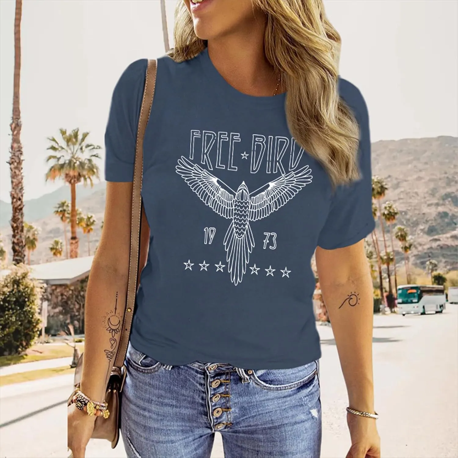 Rock Band Vintage T Shirts for Women Eagle Graphic Tees Retro Bird Country Concert Music Shirt Cotton Summer Tops