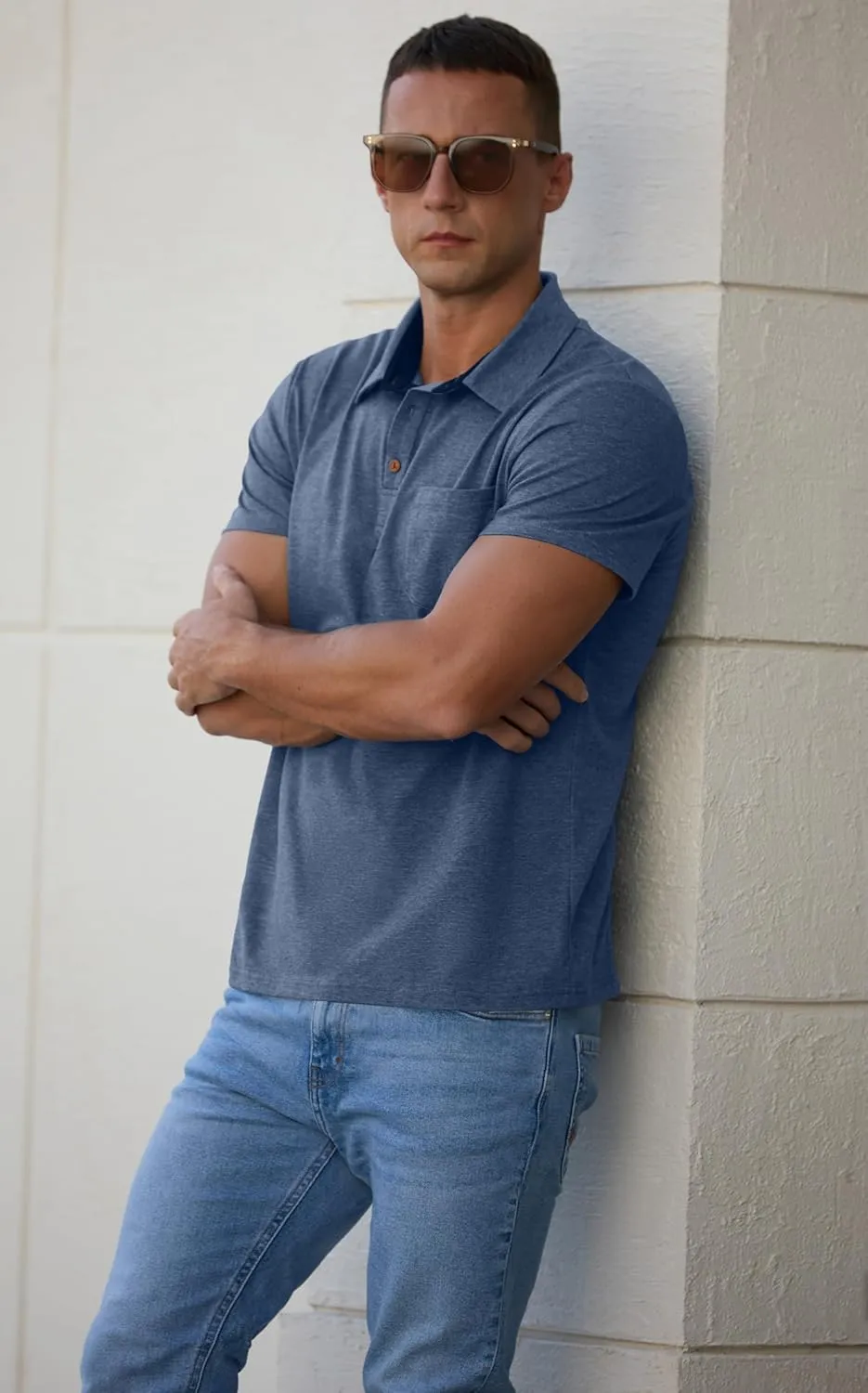 Sailwind Men's Cotton Polo Shirts Short Sleeve Casual Summer Shirts Classic Collared Golf Shirt with Pocket