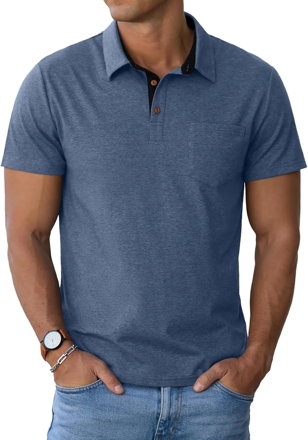 Sailwind Men's Cotton Polo Shirts Short Sleeve Casual Summer Shirts Classic Collared Golf Shirt with Pocket