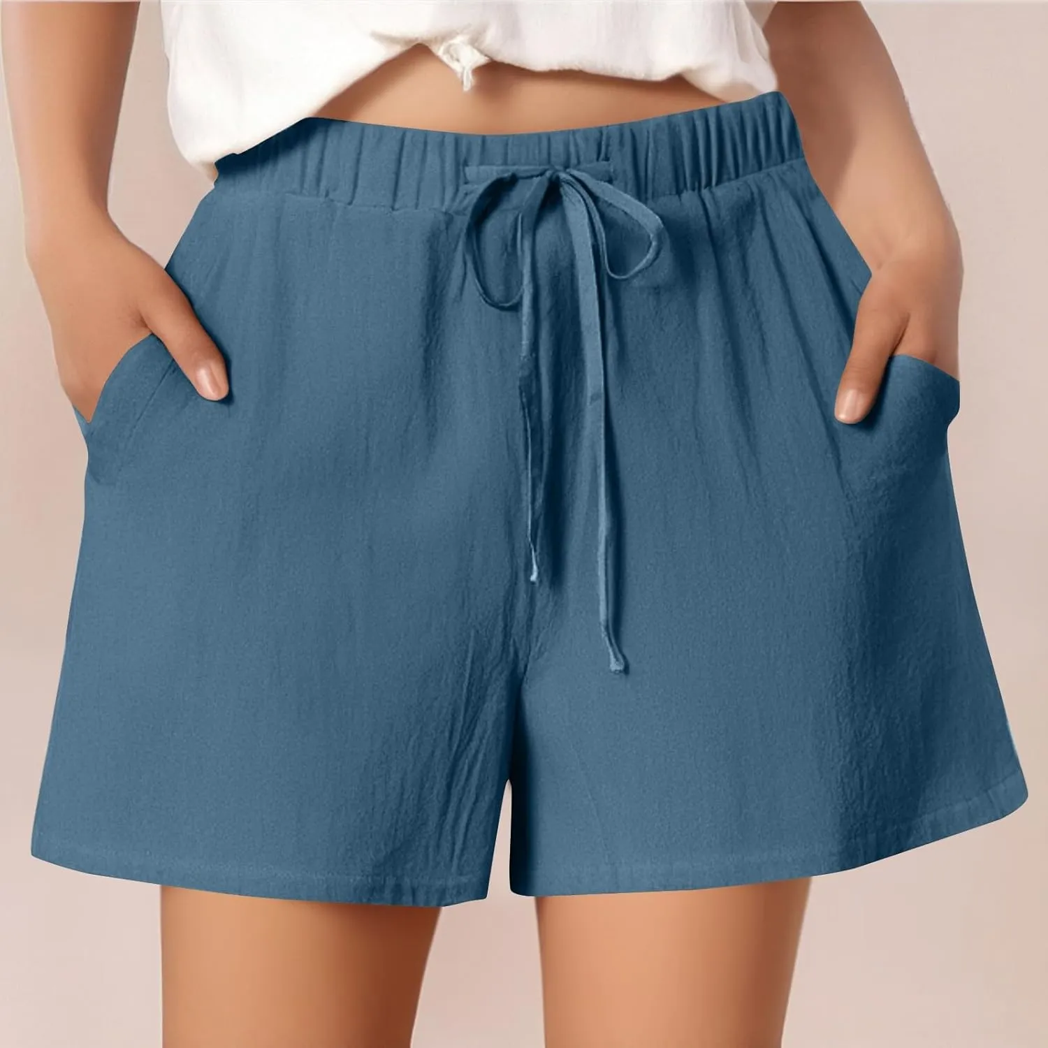 Shorts for Women 2025 Trendy Summer Elastic Beach Shorts with Pockets Linen Solid High Rise Travel Pants Loose Fashion