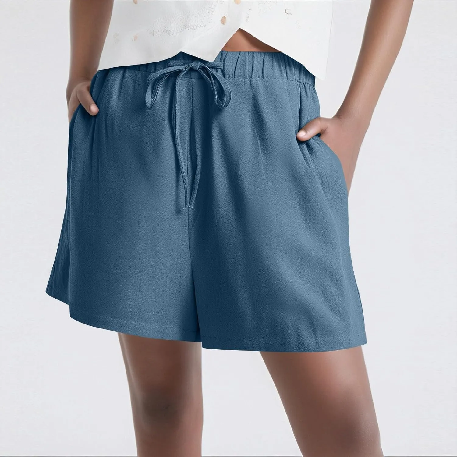 Shorts for Women 2025 Trendy Summer Elastic Beach Shorts with Pockets Linen Solid High Rise Travel Pants Loose Fashion