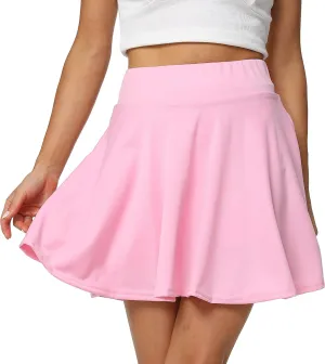 Sinono Basic Stretchy Solid Flared Casual Mini Pleated Skater Skirt