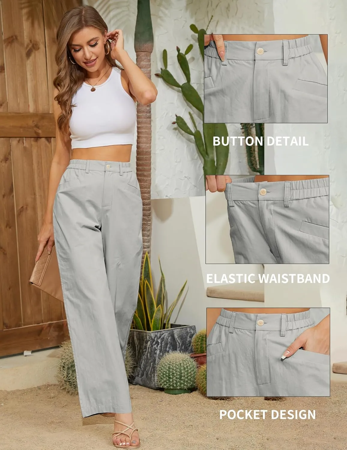 Women Casual Baggy Pants Wide Leg Elastic Waist Comfy Long Trendy Lounge Trousers with Pockets