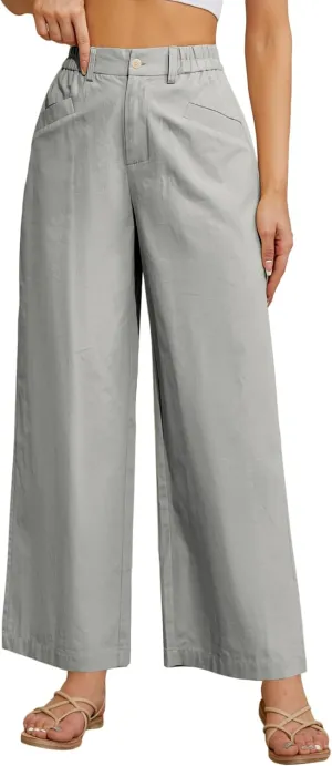 Women Casual Baggy Pants Wide Leg Elastic Waist Comfy Long Trendy Lounge Trousers with Pockets