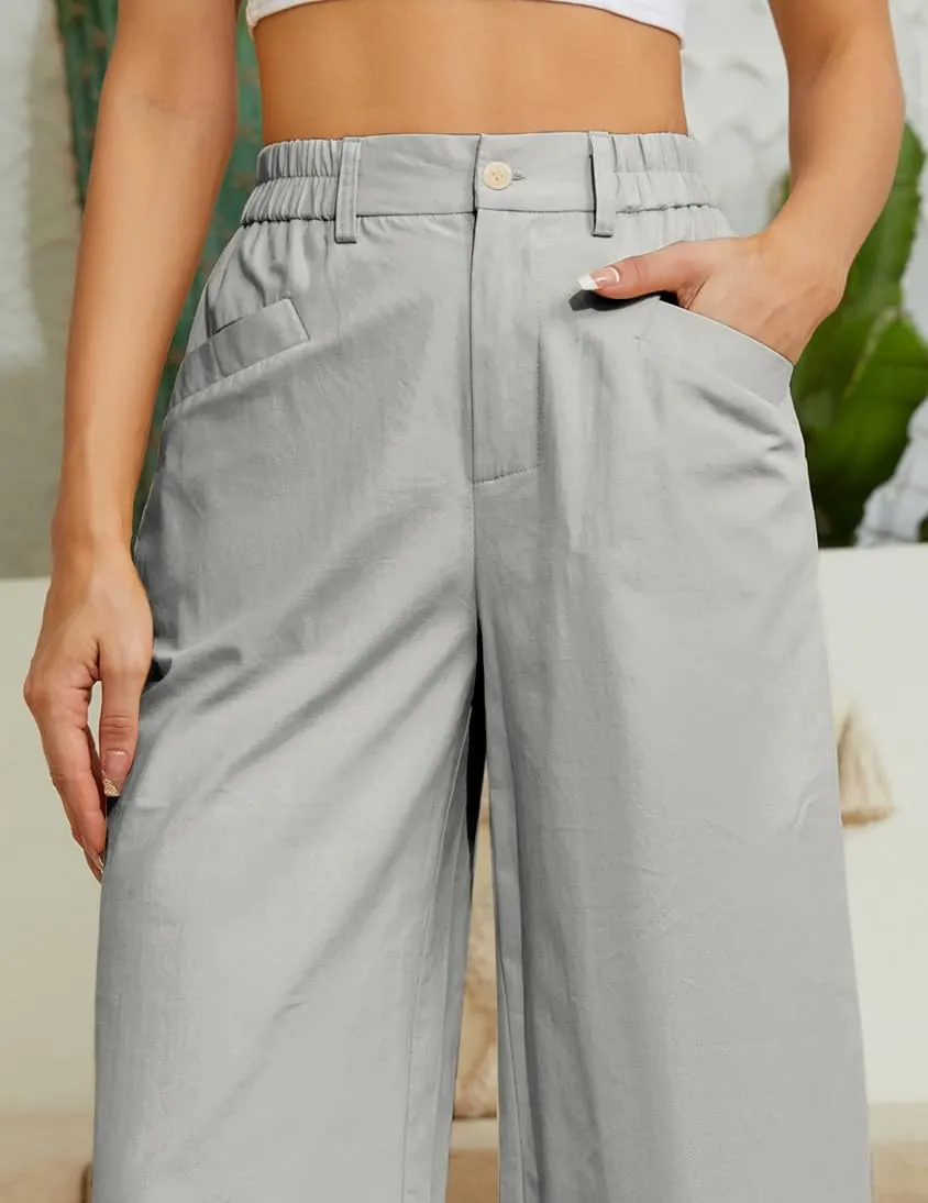 Women Casual Baggy Pants Wide Leg Elastic Waist Comfy Long Trendy Lounge Trousers with Pockets