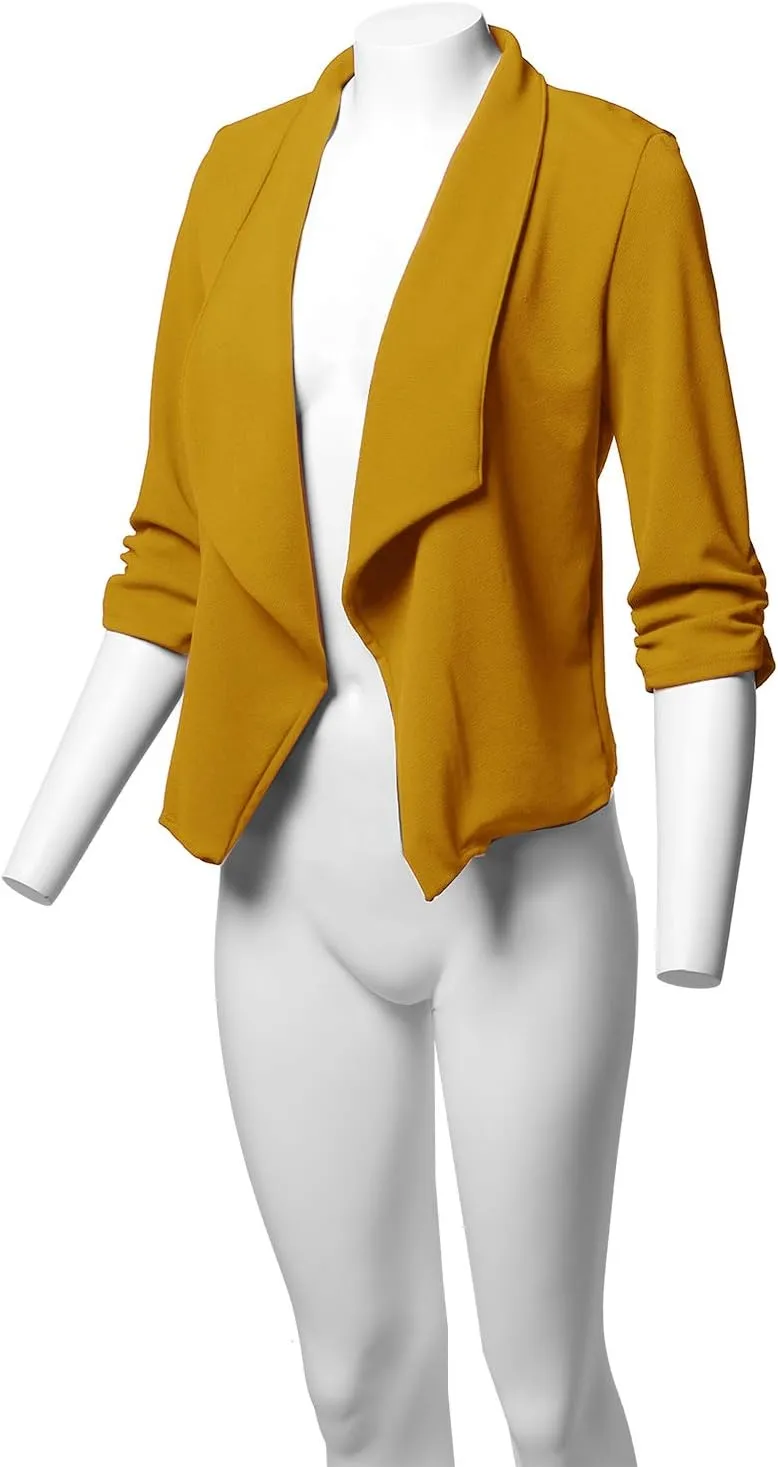 Women's Stretch 3/4 Gathered Sleeve Open Blazer Jacket