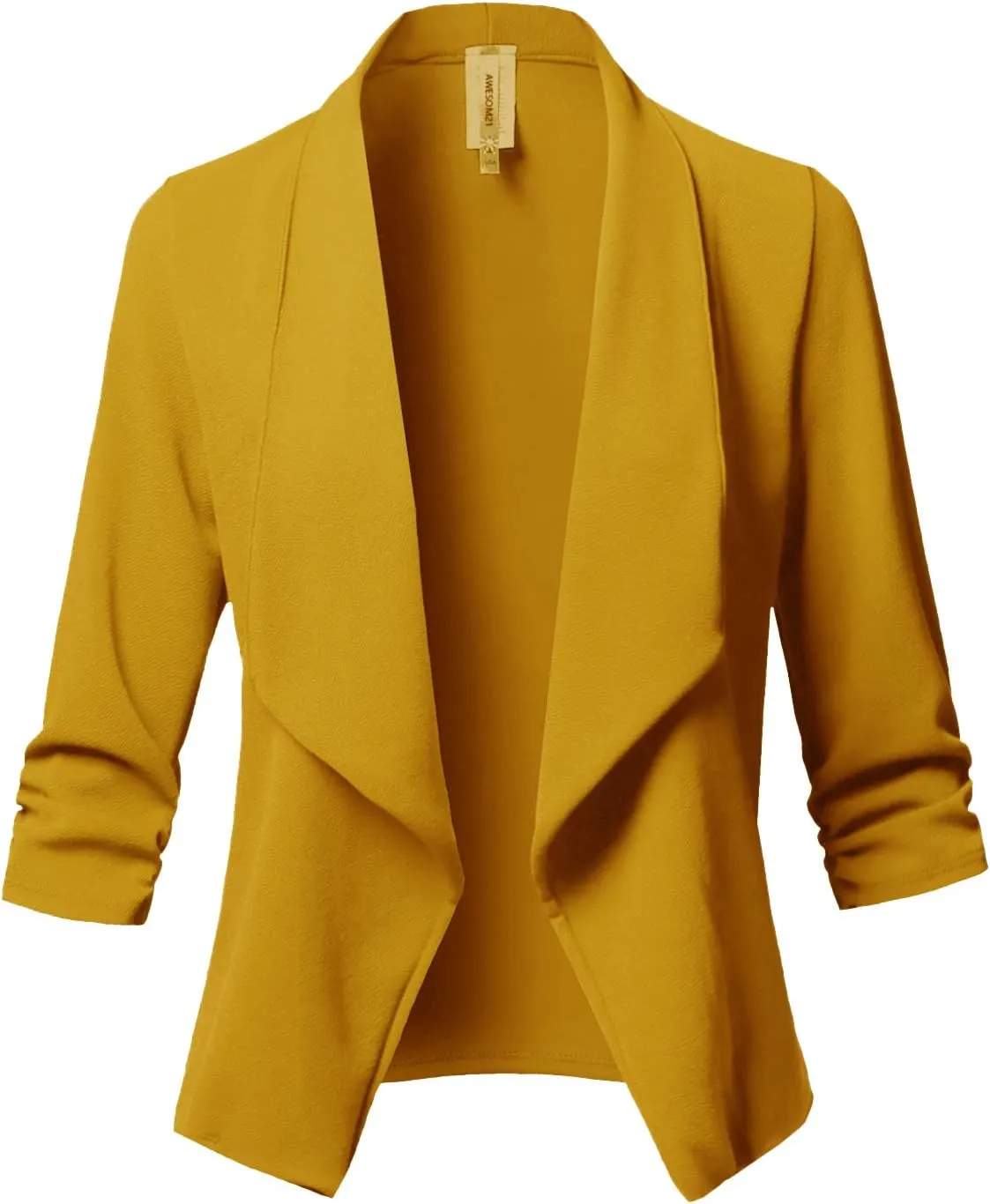 Women's Stretch 3/4 Gathered Sleeve Open Blazer Jacket
