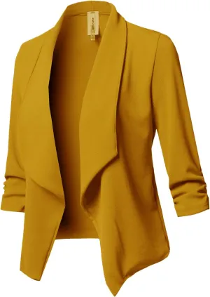 Women's Stretch 3/4 Gathered Sleeve Open Blazer Jacket
