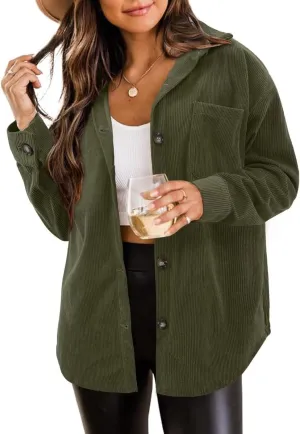 ZOLUCKY Womens Shackets Jacket Plus Size Long Sleeve Button Down Shirts Blouses Tops